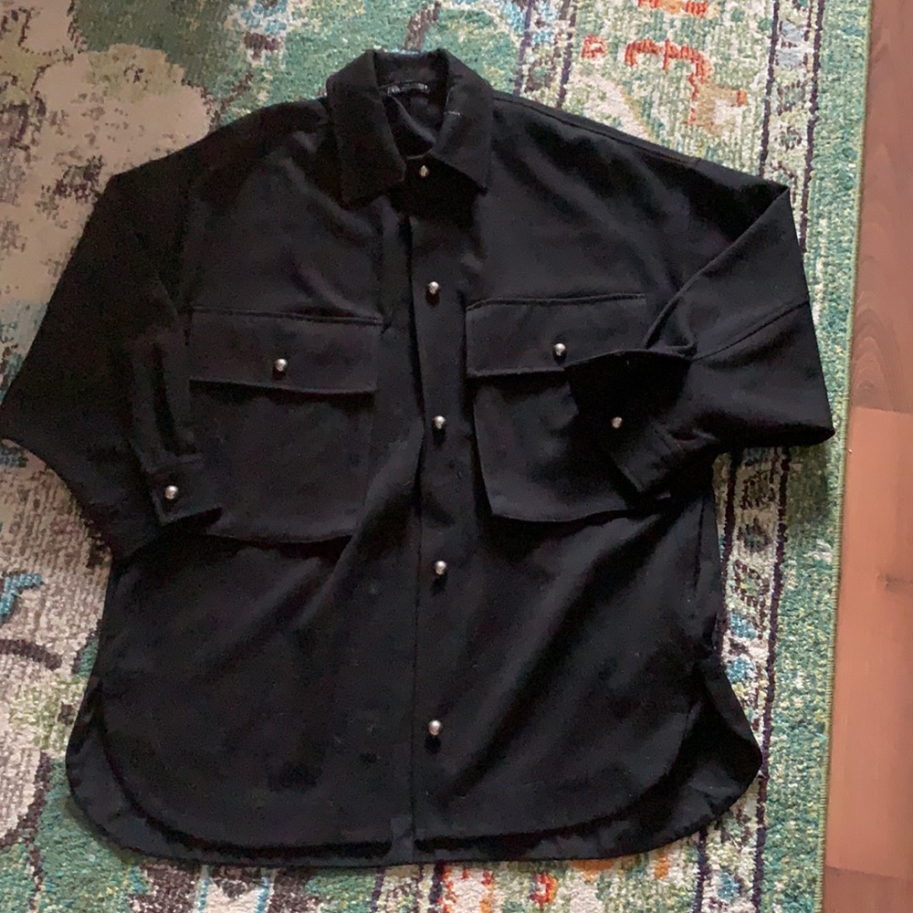 Zara Black Oversized Button-Front Jacket